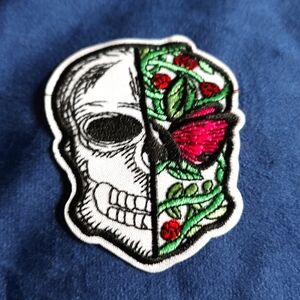Embroidered Iron on Patch NWOT Unbranded Skull, Floral, and Butterfly Motif